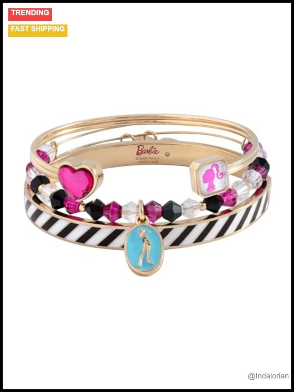 Gold Plated Bangle Bracelet Set of 3 with Charms